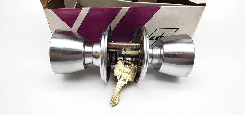 Falcon Classroom Door Knob Lock Satin Chrome US26D Keyed 2-3/4 BS NO STRIKE NOS 4