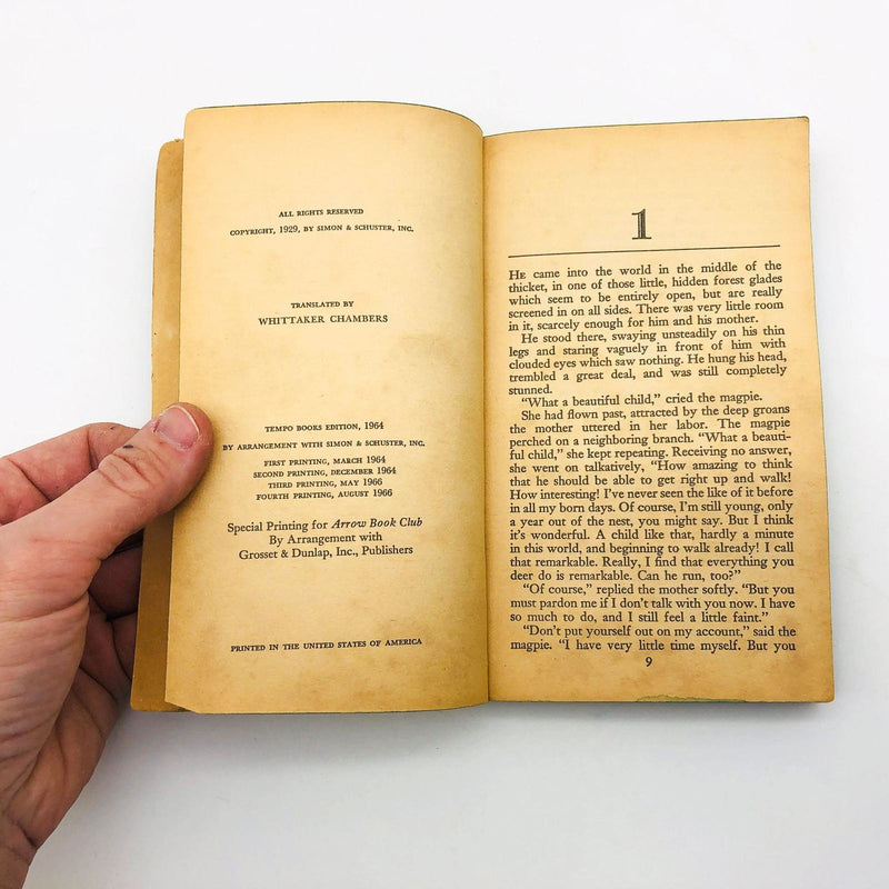 Felix Salten Book Bambi Paperback 1966 Losing Parents Love Death Wild Roe Deer 8