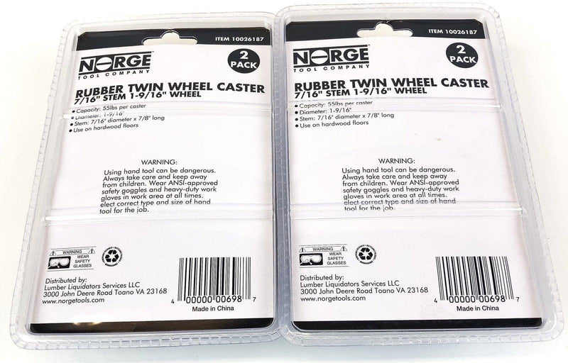 Lot of 4 Norge Rubber Twin Wheel Caster 7/16" Stem 1-9/16" Wheel #10026187 2
