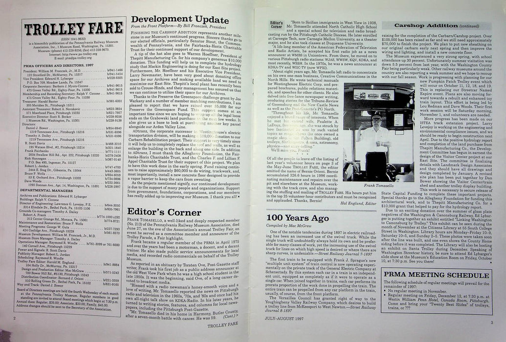 Trolley Fare Magazine August 1997 Finishing Carshop Addition PA Railway Museum