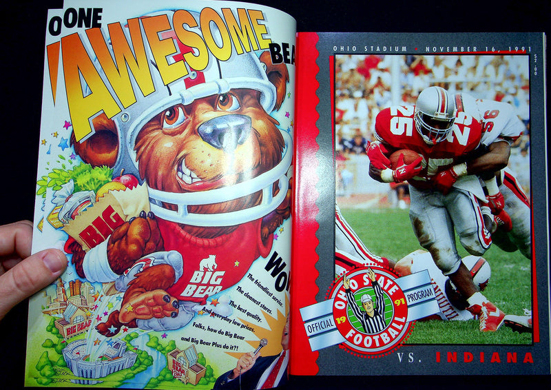 Ohio State Buckeye Football Program Nov 16 1991 Vs. Indiana Hoosiers Error Copy