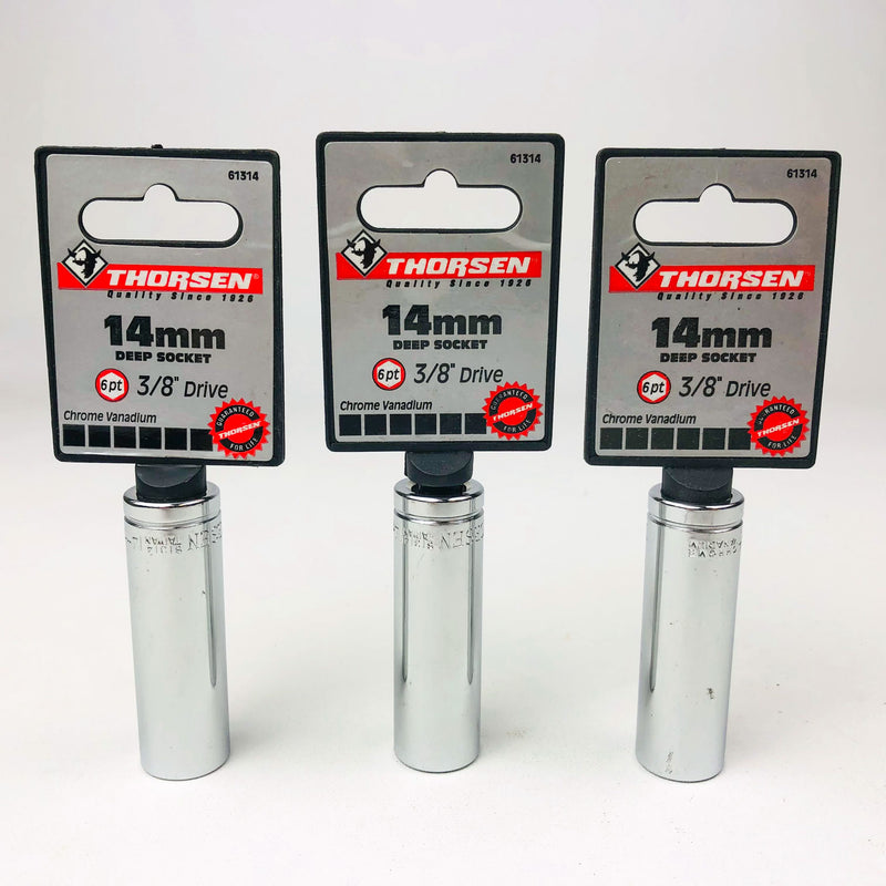 3ct 14mm Deep Socket 3/8 Drive 6 Point Metric Chrome Vanadium Thorsen 61314 New