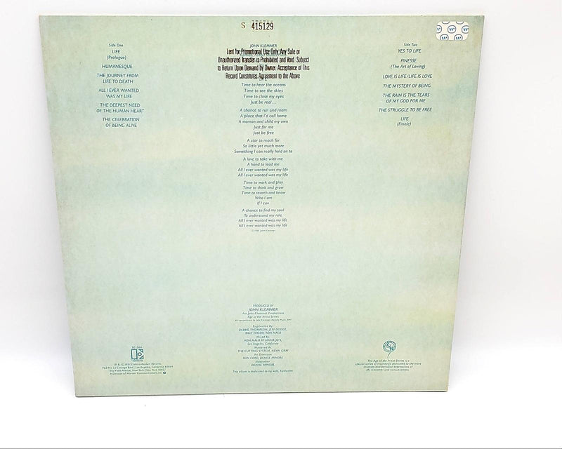 John Klemmer Solo Saxophone II - Life 33 LP Record Elektra Records 1981 PROMO 2
