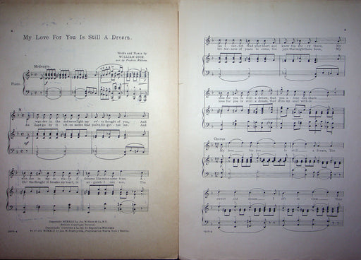 Sheet Music My Love For You Is Still A Dream William Dick Fredric Watson 1913 2