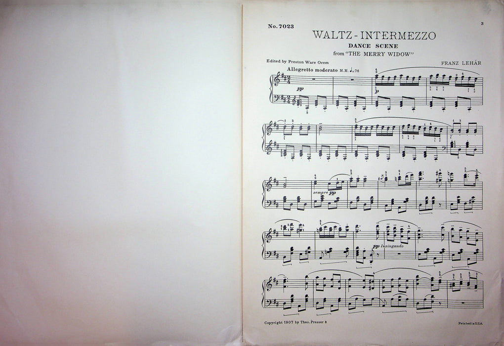 Waltz Intermezzo Dance Scene Merry Widow Vintage Sheet Music 1907 Terpsichore 2