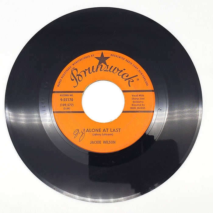 Jackie Wilson Alone At Last 45 RPM Single Record Brunswick 1960 9-55170 1