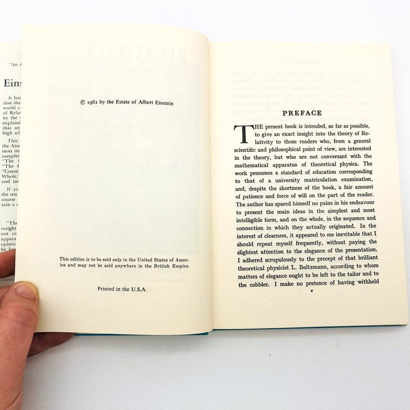 Relativity Hardcover Albert Einstein 1961 Absence Of Gravity Space Theory 8