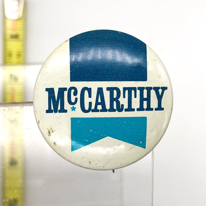 Vintage McCarthy Pinback Button Political Campaign E Horn Co White Blue Teal