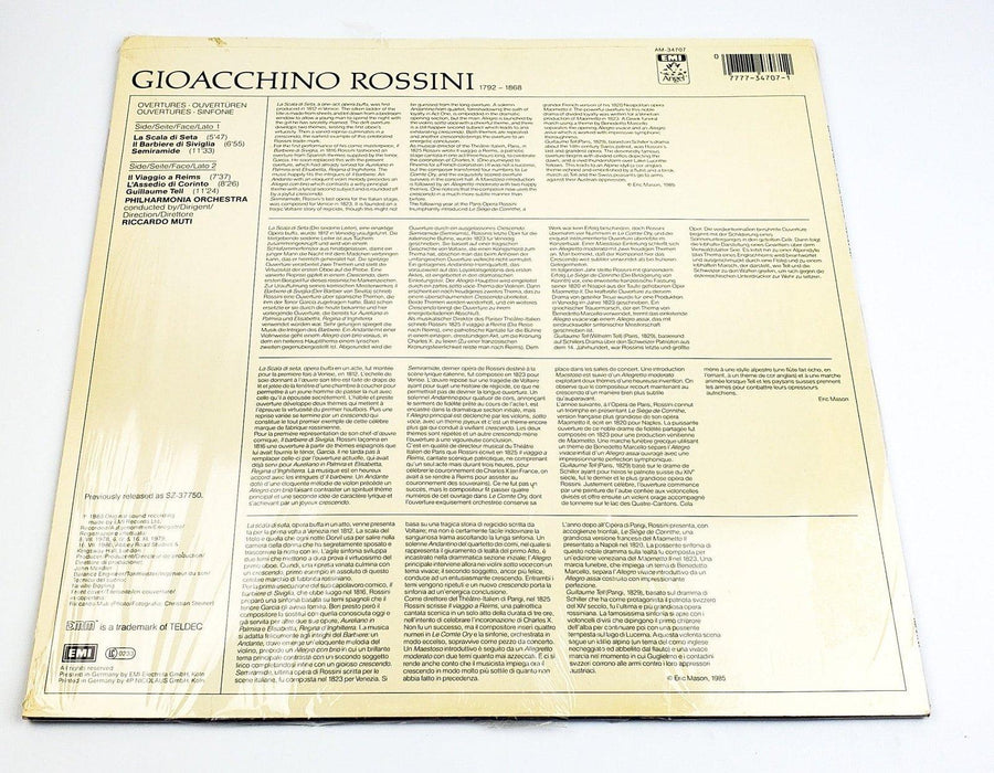Gioacchino Rossini Overtures 33 RPM LP Record Angel Records 1985 In Shrink 2