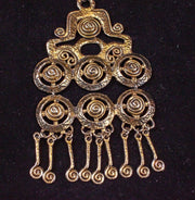 Large Chunky Silver & Gold Tone Necklace: BOHO / Mayan Abstract Dangle | USED 3