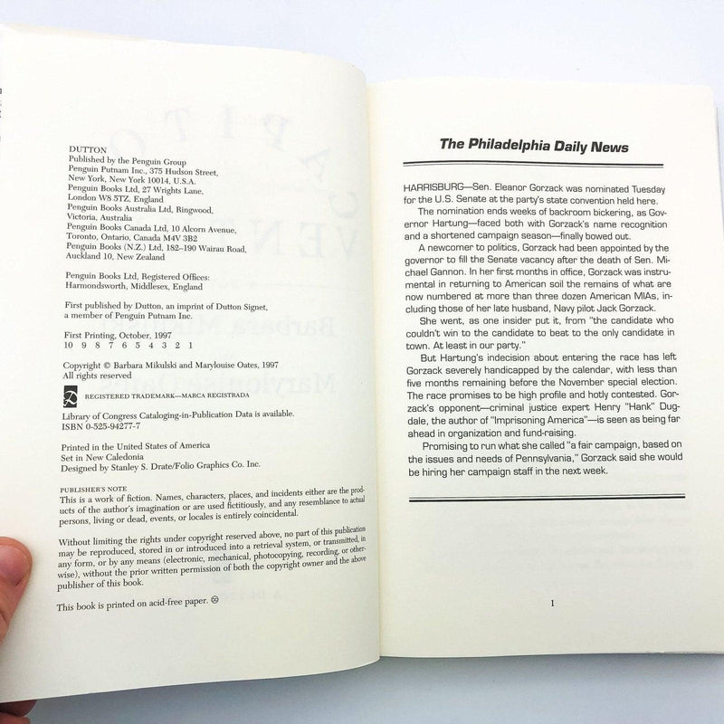 Capitol Venture Hardcover Barbara Mikulski 1997 Political Crime Mystery Thriller 8