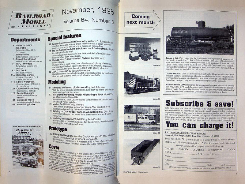 Railroad Model Craftsman Magazine November 1995 Vol 64 No 6 Michael Nixon's CSK