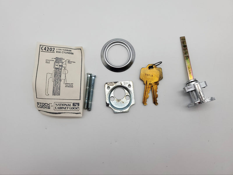 National Rim Cylinder Rim Lock 1-1/4" C4202 5 Pin Tumbler Satin Chrome NOS