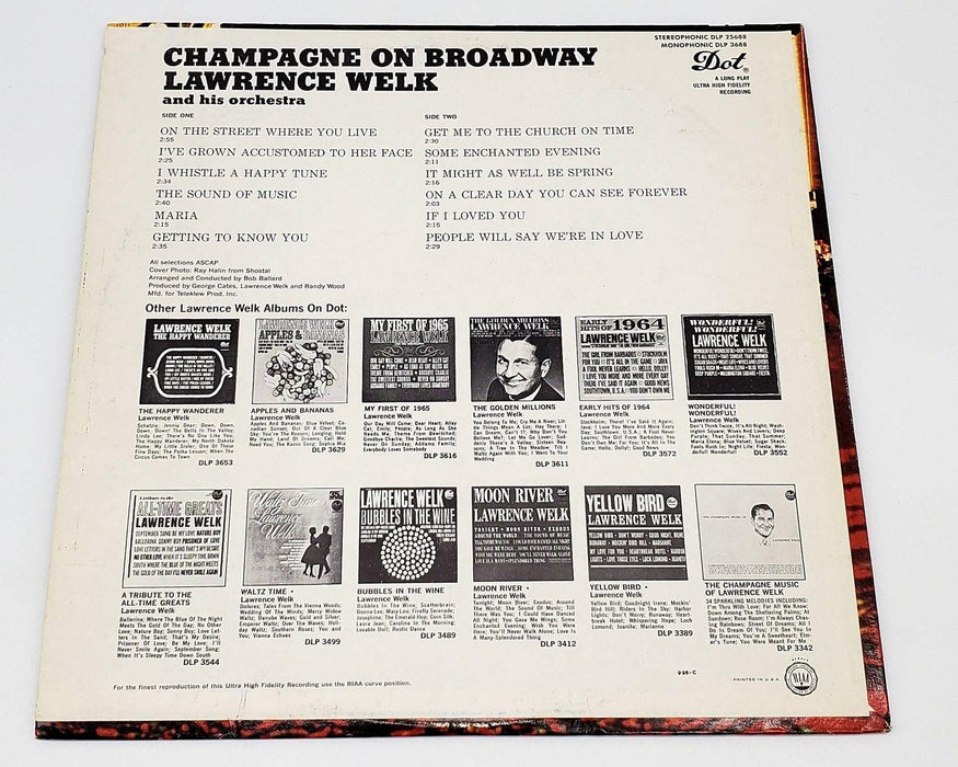 Lawrence Welk Champagne On Broadway 33 RPM LP Record Dot Records 1966 DLP 25688 2