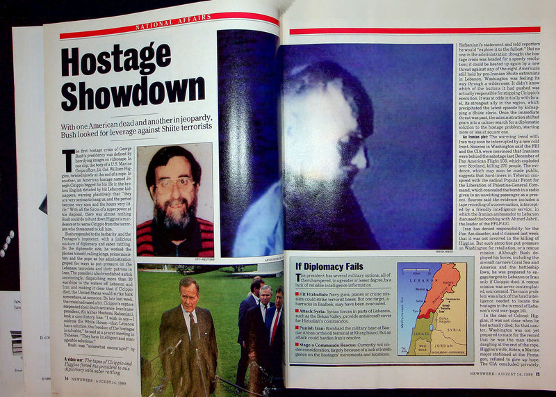 Newsweek Magazine August 14 1989 George Bush Hostage Crisis Lebanese Kidnappers