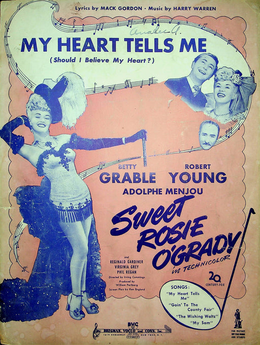 My Heart Tells Me Sheet Music Harry Warren Mack Gordon 1943 Sweet Rosie OGrady 1