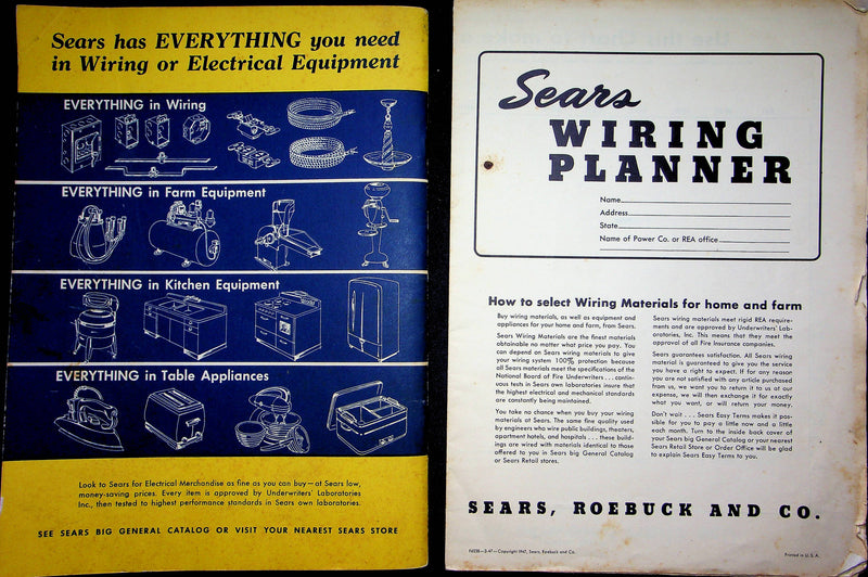 Vintage Sears Roebuck and Company Booklet Magazine Electric Wiring Home or Farm