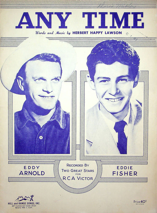 Sheet Music Any Time Herbert Happy Lawson Eddy Arnold Eddie Fisher Tin Pan Alley 1