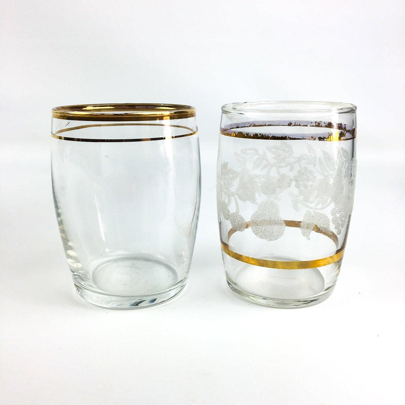 MCM Pitcher & Glass Tumbler Set 7" Pitcher & 4x 2-3" Tumblers Gold Band 7