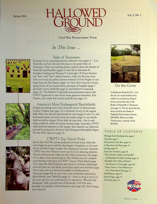 Hallowed Ground Magazine Spring 2004 Vol 5 No 1 Most Endangered Battlefields 2