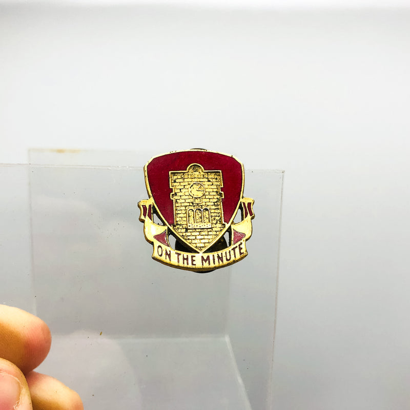 Vintage Red Shield Lapel Pin Watch Tower Castle On The Minute N S Meyer 2 Clutch