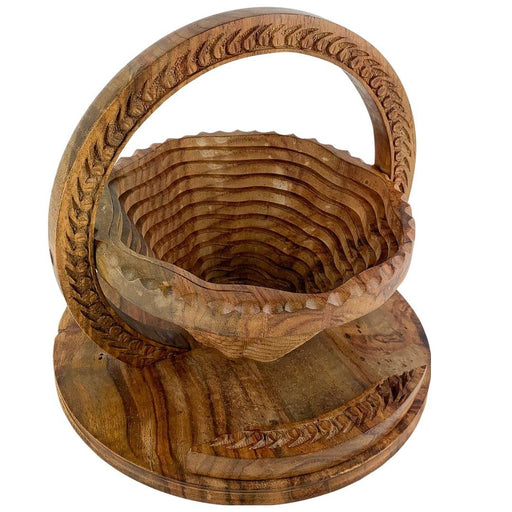 Vintage Carved Wood Collapsible Basket Trivet Saudia Arabia 1