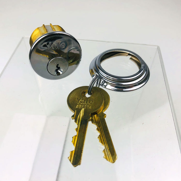 Yale Mortise Cylinder 1152 1" US26 Bright Chrome Collar Keys New Old Stock NOS