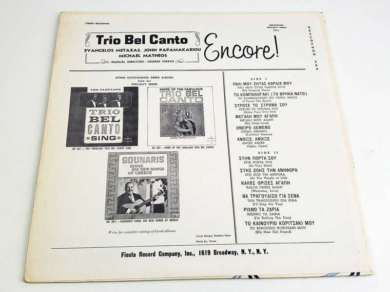 Trio Bel Canto Encore! 33 RPM LP Record Grecophon 1965 GRS 304 2