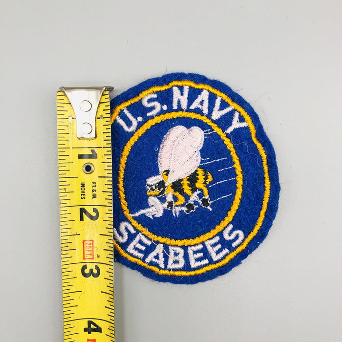 WW2 US Navy Seabees Patch On Wool Embroidered Large Cut Edge Pocket No Glow