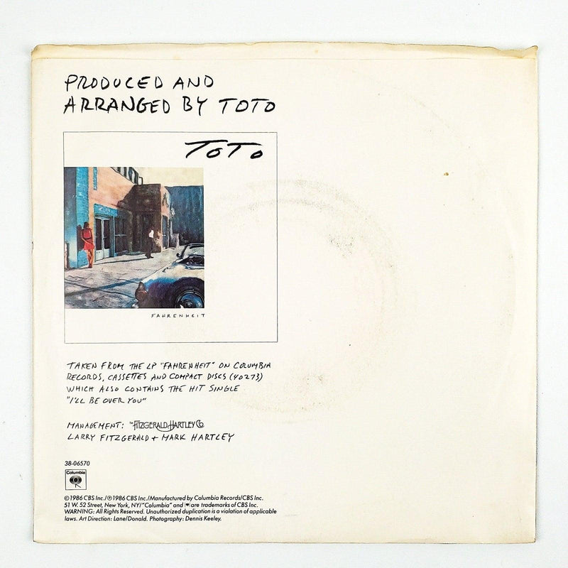 Toto Without Your Love Record 45 RPM Single 38-06570 Columbia 1986 2