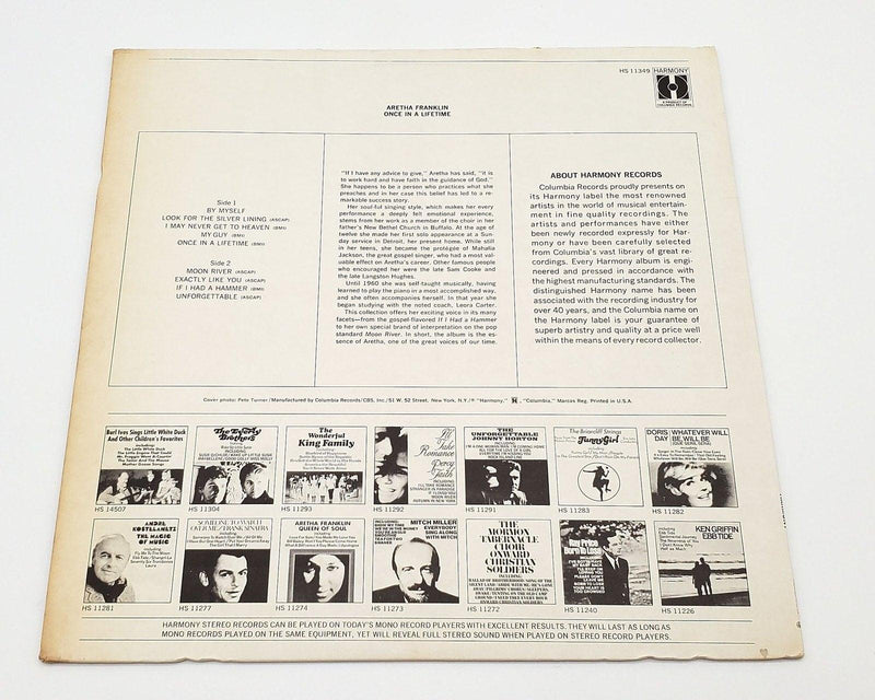 Aretha Franklin Once In A Lifetime 33 RPM LP Record Harmony 1969 HS 11349 2