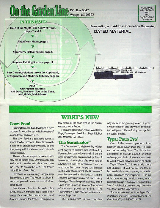 On The Garden Line Magazine August 1994 Sod Webworm, DIY Garden Solutions