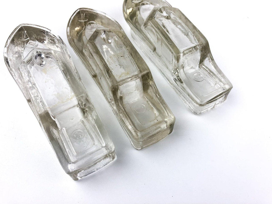 3 Glass Military Boats Candy Container Clear Bottom Open Serialized 10, 11, 12 11
