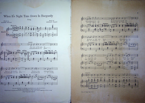 Sheet Music When Its Night Time Down In Burgundy Alfred Bryan Herman Paley 1914 2