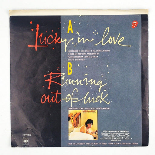 Mick Jagger Lucky In Love Record 45 RPM Single 38-04893 Columbia 1985 2