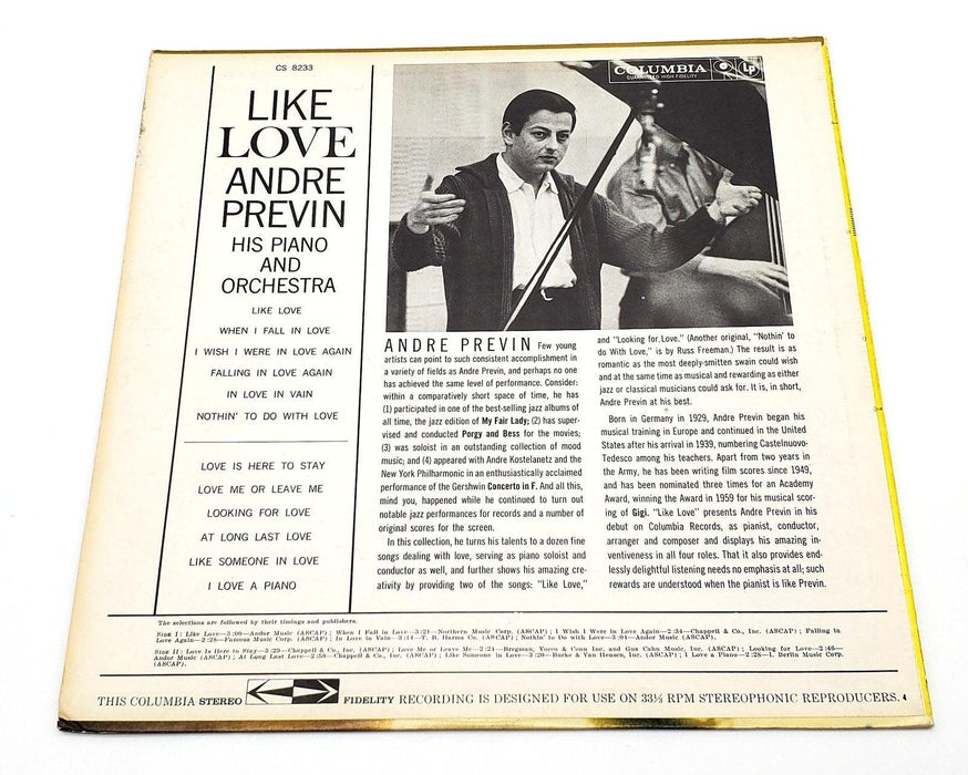 André Previn Like Love 33 RPM LP Record Columbia 1960 CS 8233 2
