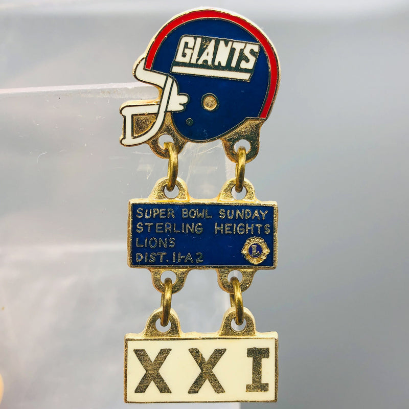 NY Giants Football Lapel Pin Super Bowl 21 Lions Club Sterling Heights MI 11-A2