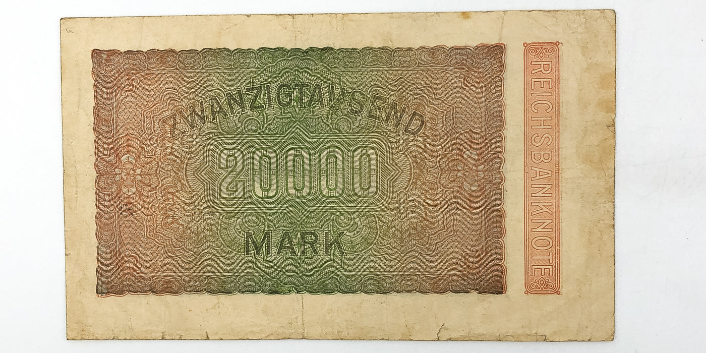 1922 German 20000 Mark Reichsbanknote Zwanzigtausend Twenty Thousand Series B-ND