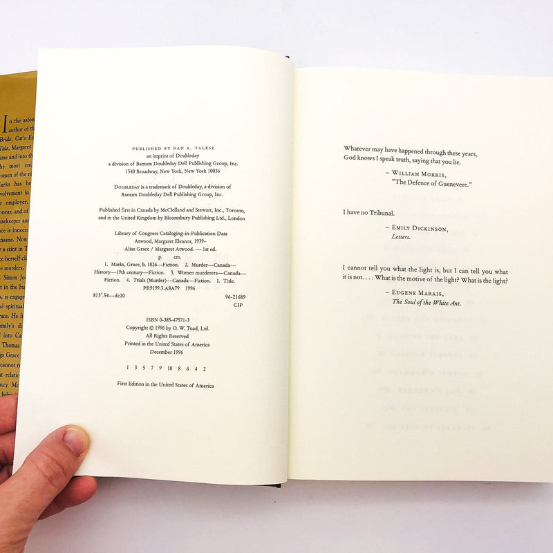 Alias Grace Hardcover Margaret Atwood 1996 1st Edition Illustrated Book Cover 8