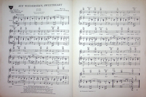 Sheet Music Auf Wiederseh'n Sweetheart Vera Lynn John Sexton Turner 1952 German 2