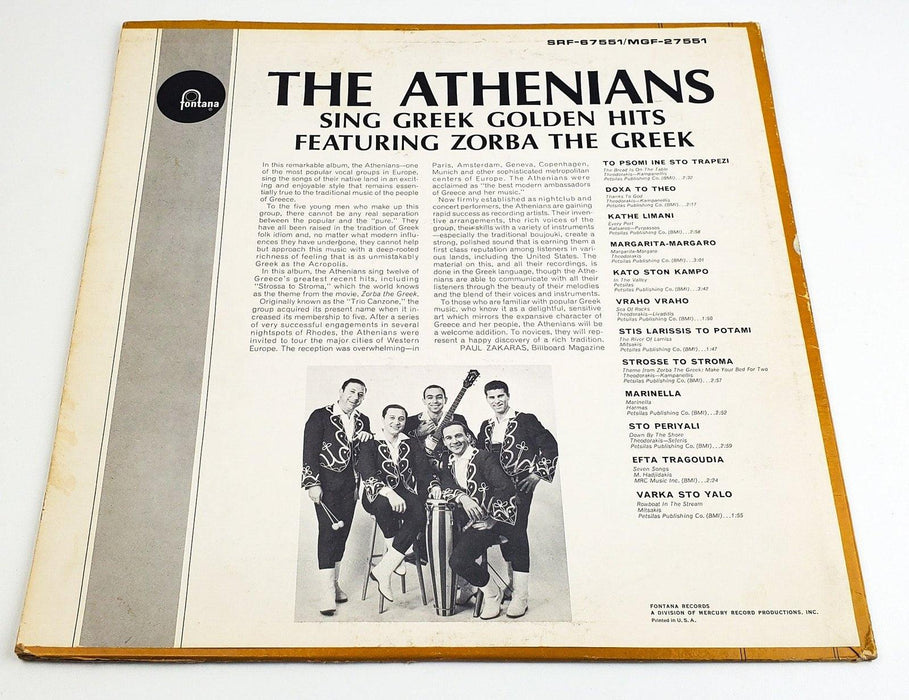 The Athenians Featuring Zorba The Greek Sing Greek Golden Hits 33 RPM LP Record 2