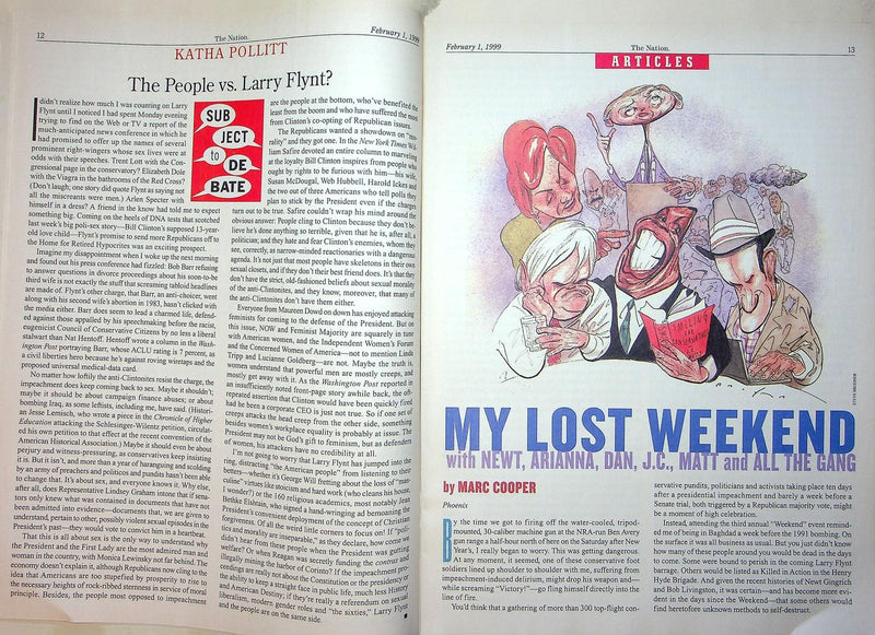 The Nation Magazine Feb 1 1999 Weekend Party Newt Gingrich Arianna Huffington