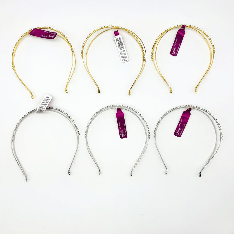6-Piece Goody Headband Head Band Hair Thin 2 Wire Gold Silver Jewels Rhinestones