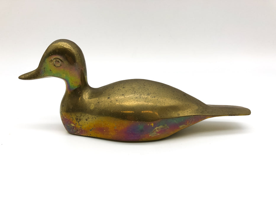 Vintage Solid Brass Duck Figurine Statue Mid Century Modern 8.5in x 3.25in