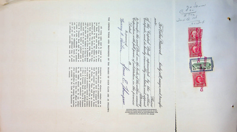 Reiter Dairy Company Stock Certificate Bond Scripophilly Akron Ohio 1965 No 256