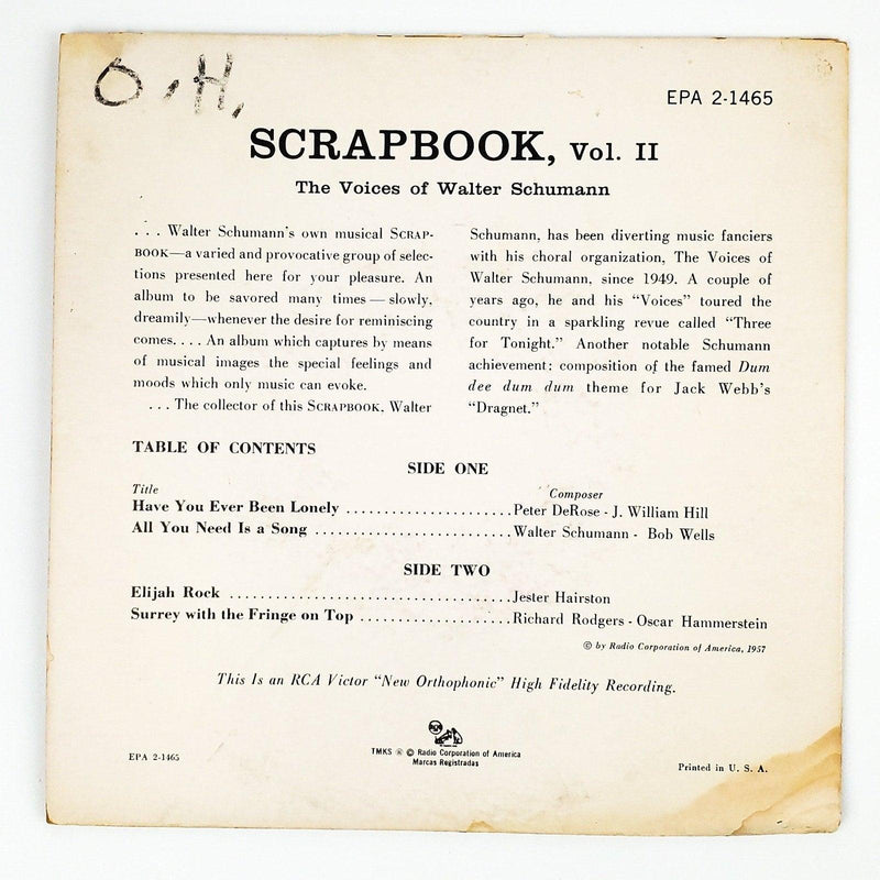 The Voices Of Walter Schumann Scrapbook Vol 2 Record 45 RPM EP EPA 2-1465 RCA 2