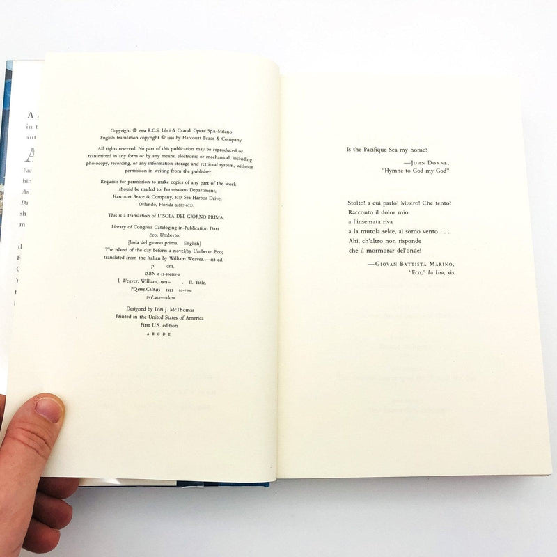 The Island Of The Day Before Hardcover Umberto Eco 1995 Ancient World Ex Library 8