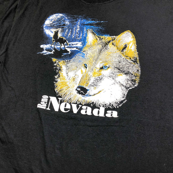 Vintage Reno Nevada T Shirt 2XL Hanes 50 50 Poly Cotton Wolf Howl Moon Souvenir