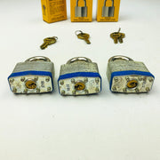 3ct Vintage No 1 Master Lock Padlock 1-1/4" Shackle New NOS Keyed Alike 3735 12