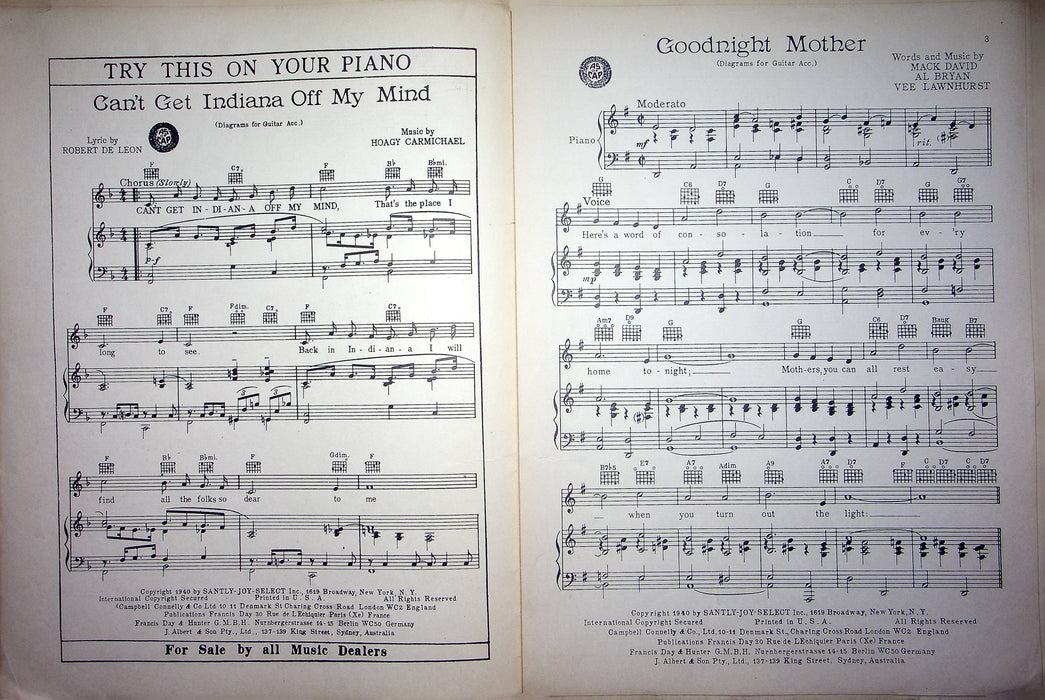 Vintage Sheet Music Goodnight Mother Dick Jurgens 1940 David Bryan Lawnhurst WW2 3